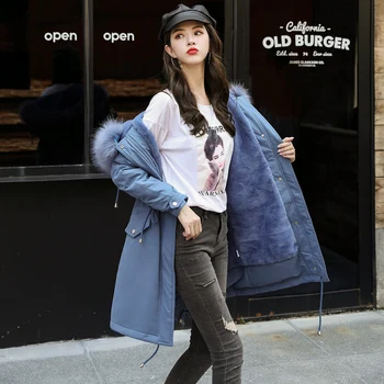 

KMETRAM 2019 Fashion Parka Winter Jacket Women Faux Fur Collar Thicken Long Coat Female Korean Pink Jackets Manteau Femme MY4474