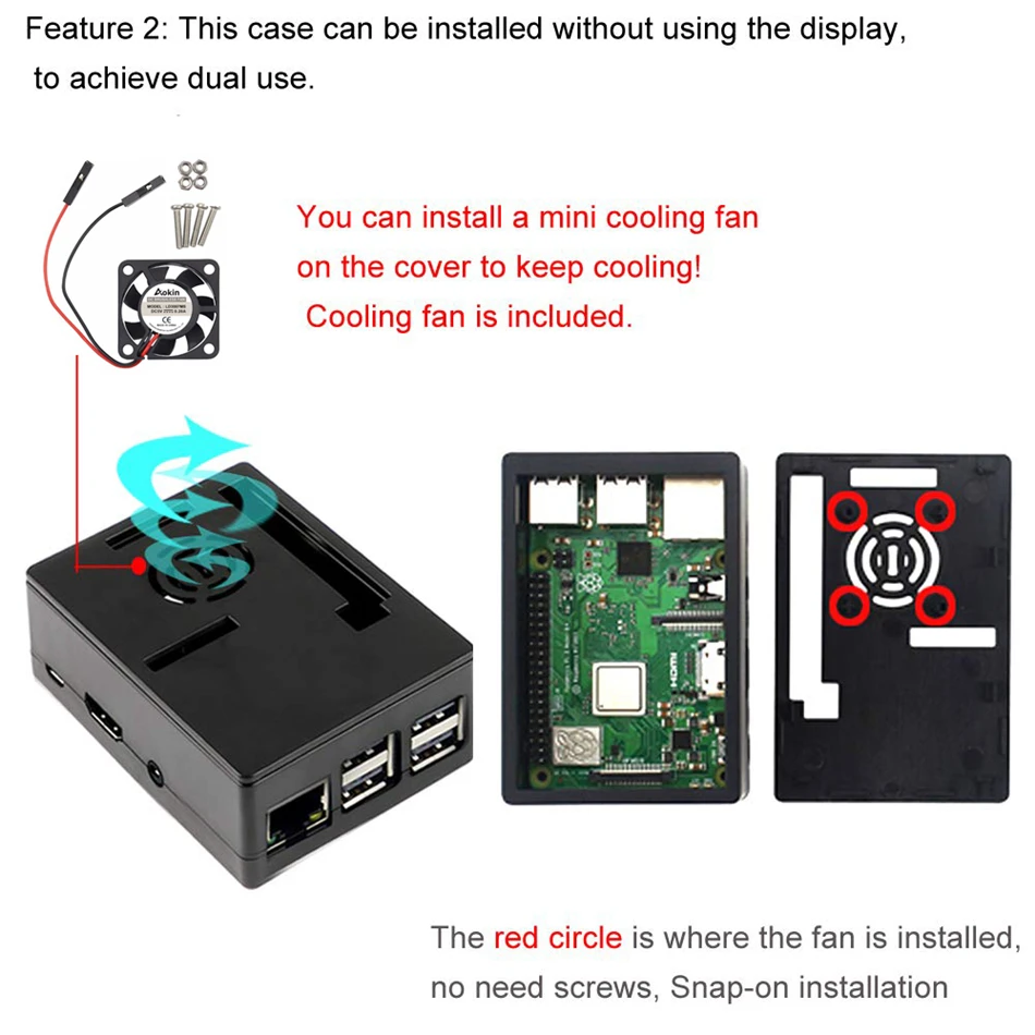 Raspberry Pi 3 чехол с охлаждающим вентилятором комплект радиатора для Raspberry Pi 3B 3B+ 2B 2B+ совместим с Raspberry Pi 3,5 дюймов дисплей