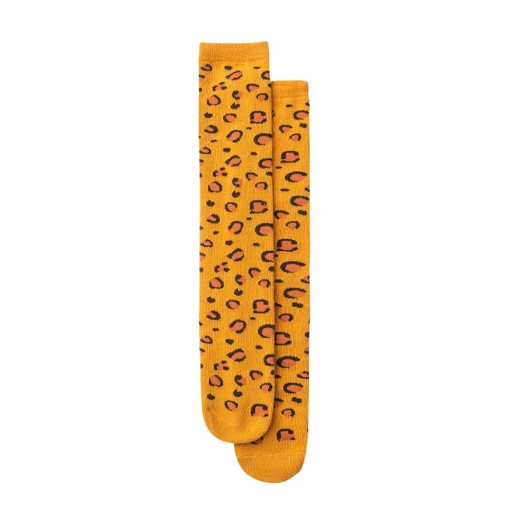 Uniform Size Girls Knee High Socks Pink Blue White Leopard Print Socks for Girls Cotton Polyester Breathable Keep Warm Kids Sock - Цвет: Yellow