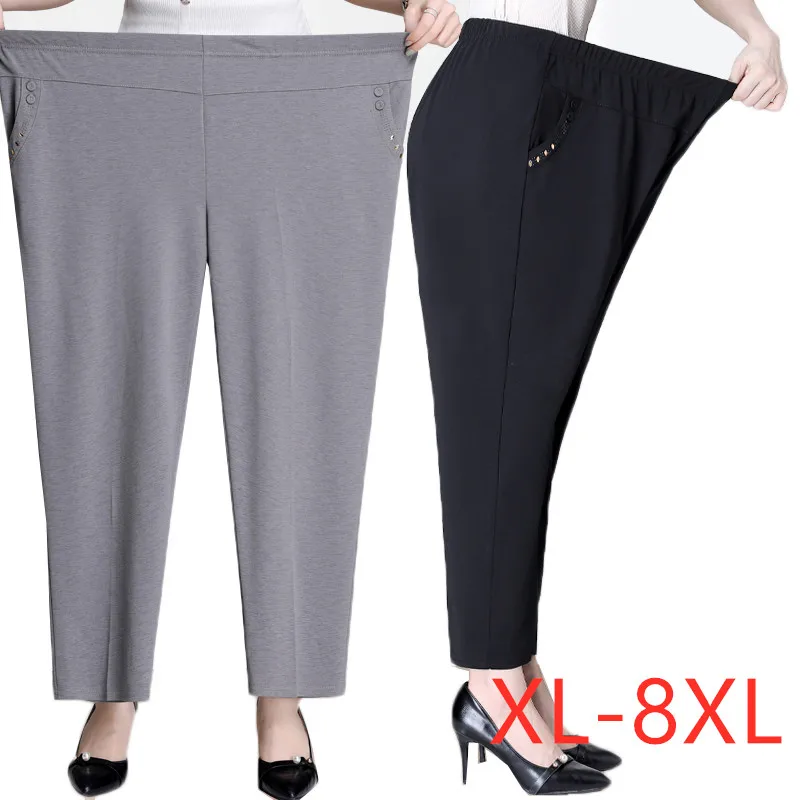 Plus size 5XL 6XL 7XL 8XL Women Summer Pants New Solid Elastic Waist Casual Pants Middle-aged Mother Pants Loose Straight Pants Plus size 5XL 6XL 7XL 8XL Women Summer Pants New Solid Elastic Waist Casual Pants Middle-aged Mother Pants Loose Straight Pants