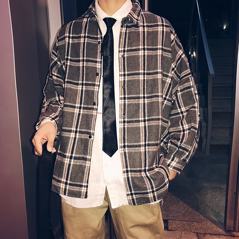 Winter New Thick Woolen Shirt Men Fashion Retro Casual Woolen Jacket Man Streetwear Wild Loose Long-sleeved Shirt Coat Men M-5XL