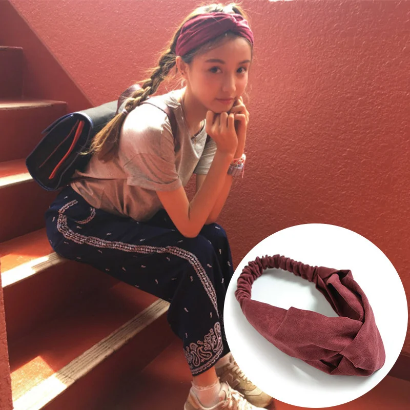 Fashion Women Headband Vintage Cross Top Knot Elastic Knit HairBand Solid Color Girls Hairband Hair Accessories Twisted Headwrap claw hair clips