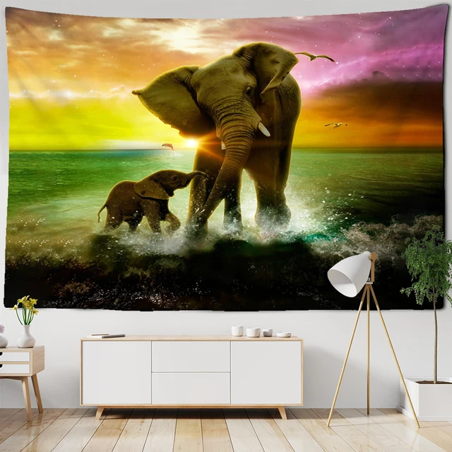 Indian Elephant Mandala Tapestry Wall Hanging
