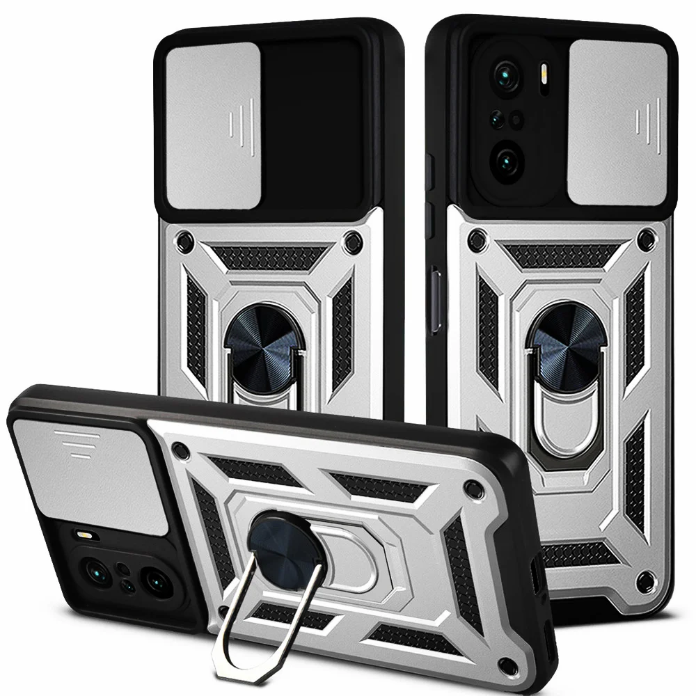 Xiaomi Poco F3 Custodia Pocophone F3 Cover Slide Cover Camera Armor Custodia Antiurto Per Telefono Xiaomi Poco F3 Ring Stand Coque Funda