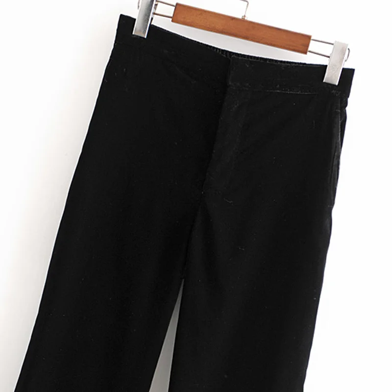 Черные бархатные брюки женские свободные эластичные талии широкие ноги костюм брюки теплые прямые однотонные низ прямые женские длинные брюки