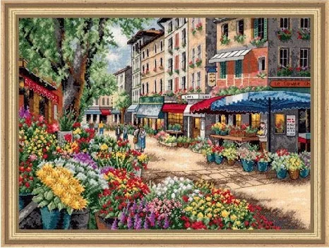 Counted Cross Stitch Kit Paris Market Flower Sea Street Floral Shop dim 35256