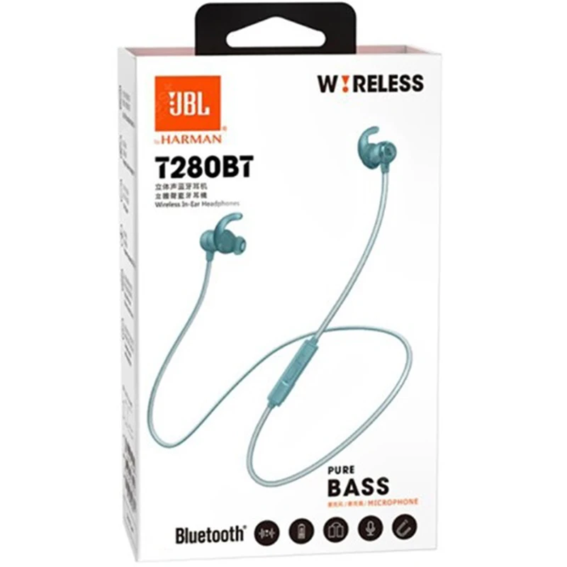 Оригинальные беспроводные наушники JBL T280BT с Bluetooth, зеленые, водонепроницаемые, с защитой от пота, для бега, для занятий спортом, наушники с встроенным управлением, с микрофоном