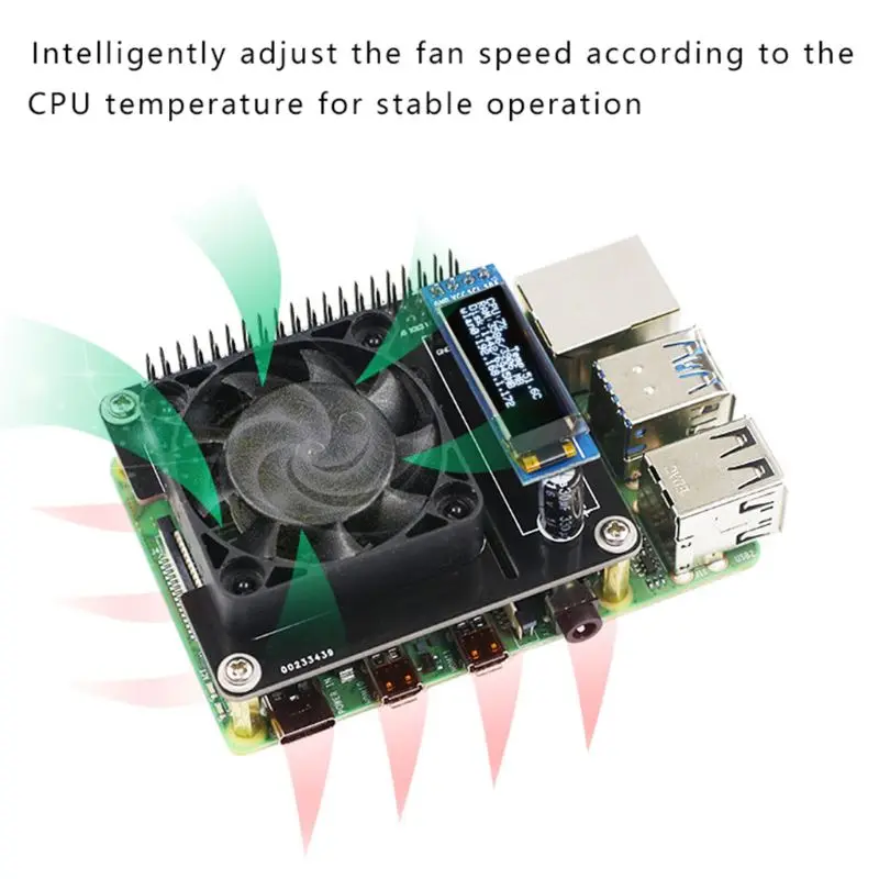 Cooling Fan Expansion Board Cooler with LED Light OLED for Raspberry Pi 4B 3B E65A 3