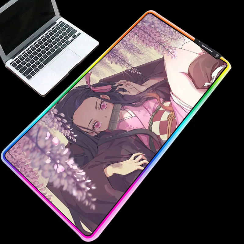 

Demon Slayer Anime Mouse Pad RGB Glowing Thickness 3mm/4mm Durable Waterproof Softy Mice Mats 7 Colors for Anime Cartoon Fans