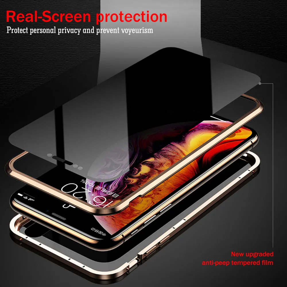Роскошное магнитное закаленное стекло чехол для iPhone XS MAX XR X 7 8 Plus 11 pro max Металлическая Рамка Анти-писк Полная защита крышка