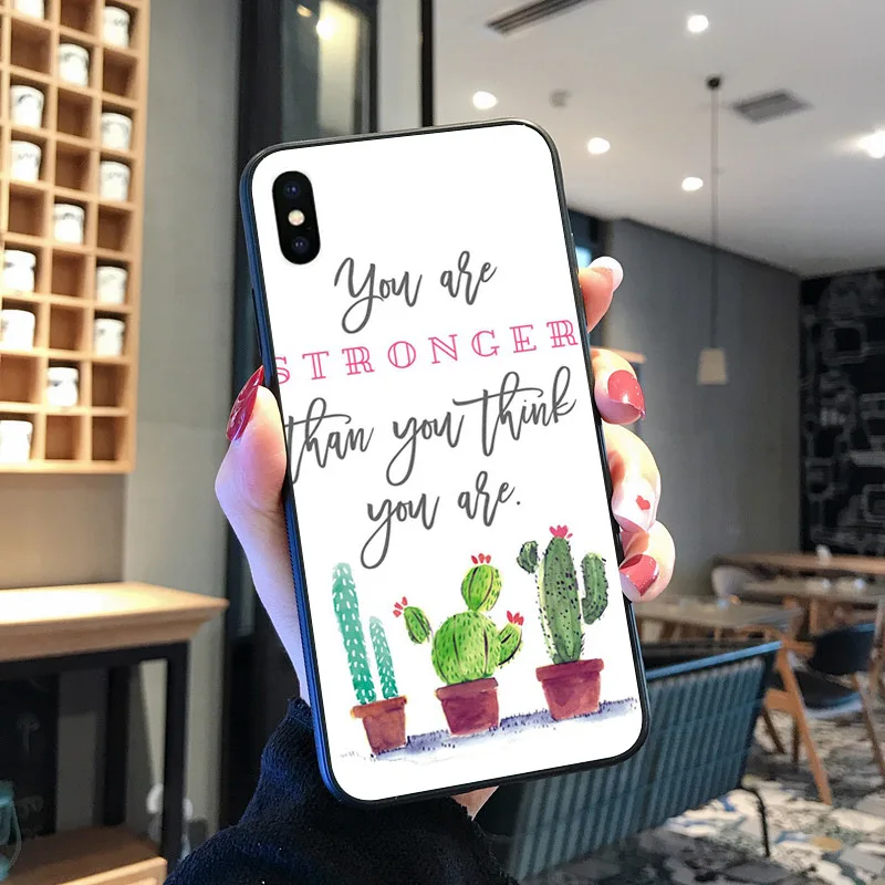 Kartun Kaktus Lembut Hitam untuk iPhone 8 7 6 6S Plus X XS MAX 5 5S SE XR 11 11pro Promax Ponsel