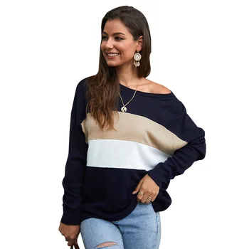

sweater female turtleneck women s pullover long 2019 autumn winter plus size NAVY WHITE STRIPED sexy casual knit ware LOOSE