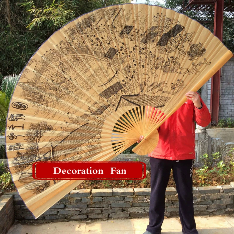 Wall Mount Cloth Fan Chinese Style Oversized Decoration Folding Craft Paper Fan Classical Living