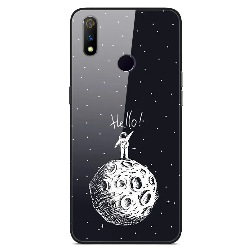 Для OPPO Realme 3 Чехол Realme3 закаленное стекло планета Космос крышка стекло задняя крышка чехол для OPPO Realme 3 Coque оболочка для Realme 3 6,22
