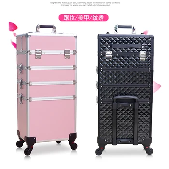 

Women multi-layer large-capacity cosmetic case Box Nail tattoo Rolling luggage bag makeup case multi-function trolley suitcase