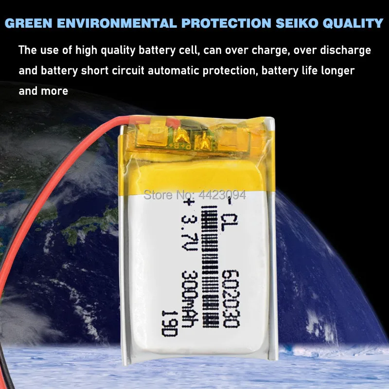 Rechargeable Lithium Batteries 602030 mini Lipo 300mAh 3.7V Bluetooth MP3 Card Audio Recorder Li-ion LWH 30*20*6mm
