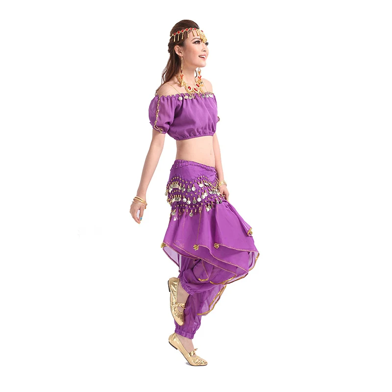 Для взрослых леди женщин танец живота пальто брюки хип шарф аксессуары 3 ряда пояс юбка с золотыми блестящими танец живота тон монета Талия цепь - Цвет: Purple