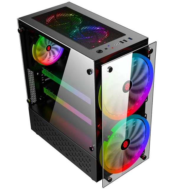 RGB Computer Case Double Side Tempered Glass Panels ATX Gaming Water Cooling PC Case with 2