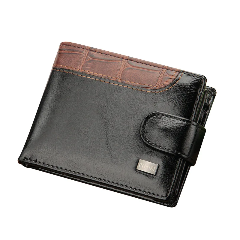 

Factory Casual Men's Wallet Short Fight Skin Buckle American Dollars Bag Cross Leather Wallet Wallet