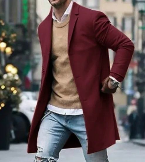 Men Jacket Casual Slim Fit Long Sleeve Knitted Cardigan Trench Coat Jacket Suit Outwear - Color: D