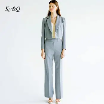 

Brand Designer 2019 Autumn Winter Office Ladies Fashion Elegant Long Sleeve Short Jacket + Straight Pants Suit Women Clothes