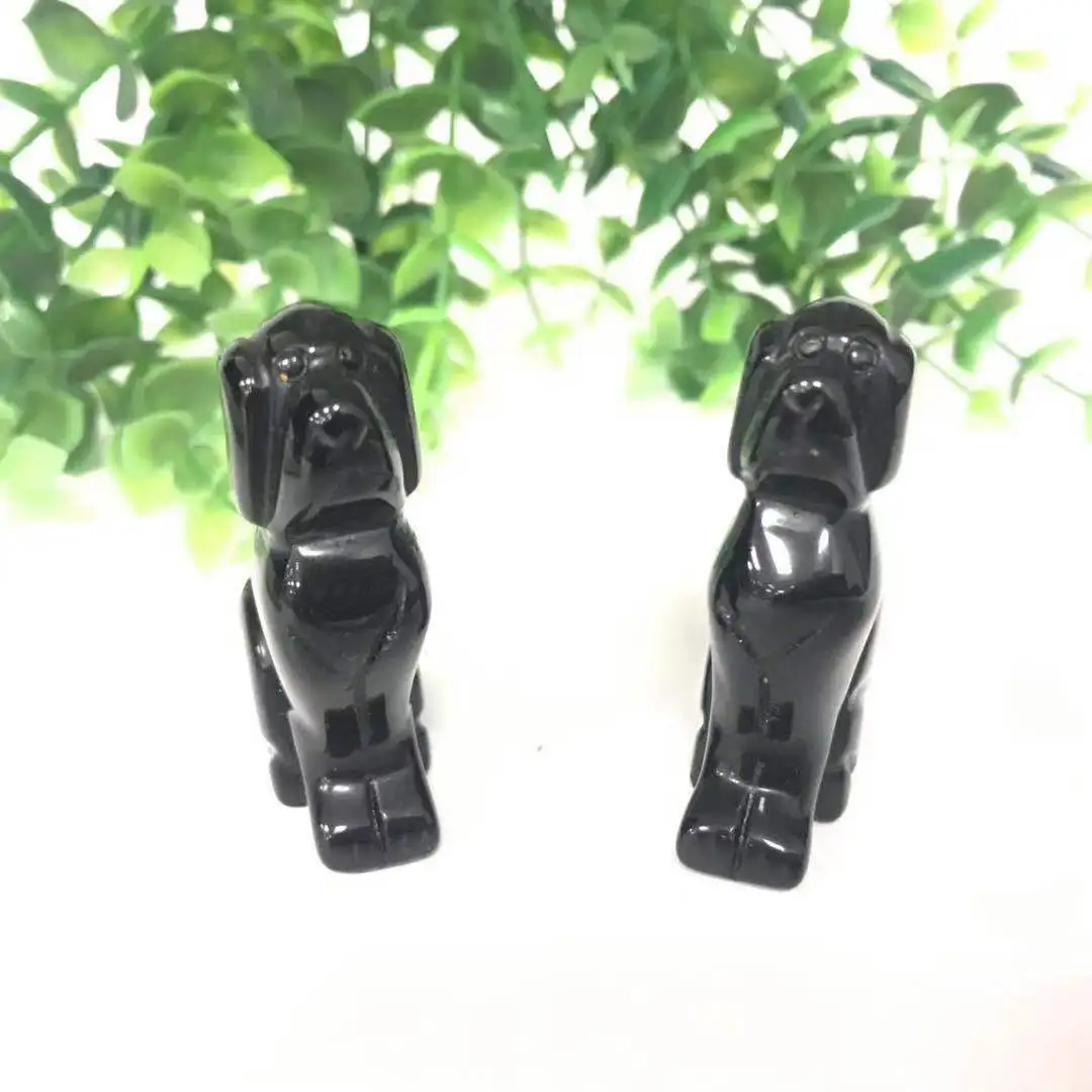 2 inch High Quality Natural Black Obsidian Dog Shape Stone Hand Carved For Gift& Home Decor ZJJ