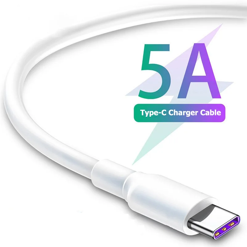Fast Charge 5A USB Type C Cable For Samsung S20 S9 S8 Xiaomi Huawei P30 Pro Mobile Phone Charging Wire White Blcak Cable 1