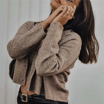 

Vintage Stylish Solid Knitted Cardigans Sweater Single-breasted O Neck Long Sleeve Stretchy Female Outerwear Chic Top