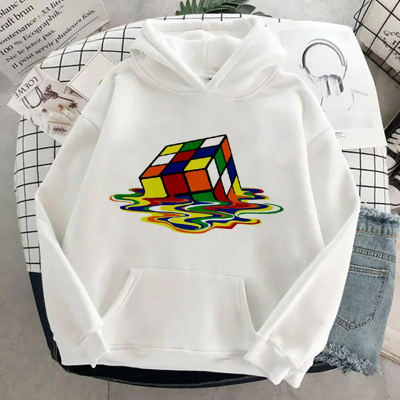 

Winter casual long-sleeved Rubik's Cube Printed hoodie female hip-hop Harajuku kawaii autumn loose Hipster hooded sweatshirts