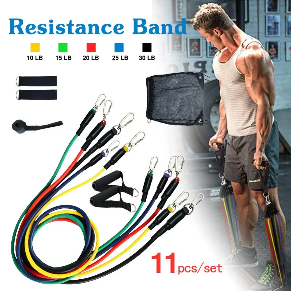 

Yoga Exercise Fitness Rubber Tubes Band Stretch Training Gyms Workout Elastic Pull Rope 40P 11Pcs Resistance Bands Set Expander