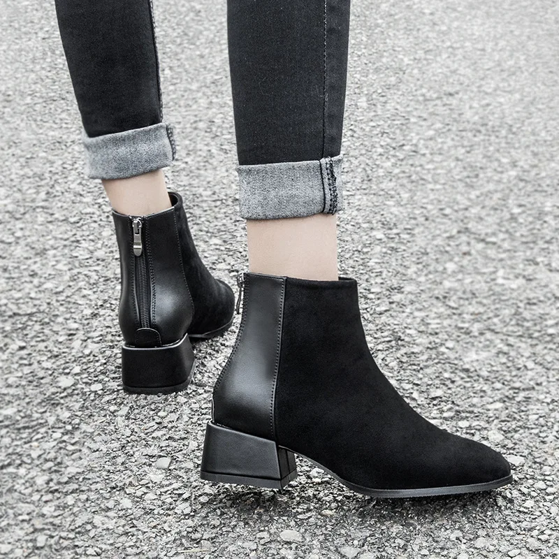 

2019 Autumn & Winter New Style Chunky-Heel Simple Korean-style WOMEN'S Suede Shoes Short Boots Versatile Fashion WOMEN'S Boots