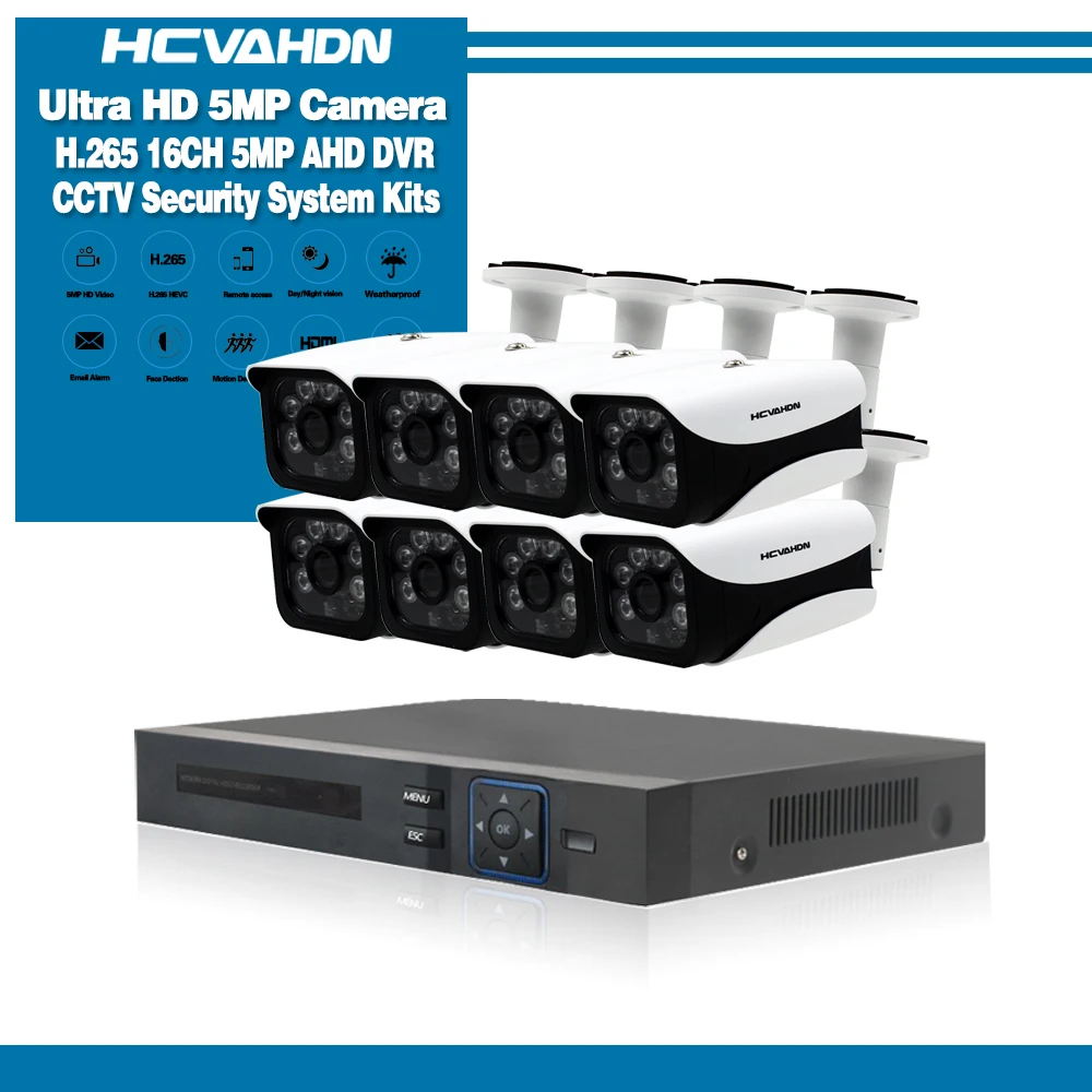 8pcs camera kits 16CH система наблюдения 16 5MP наружная камера безопасности 16CH комплект видеорегистратора скрытого наблюдения Видеонаблюдение iPhone Android Удаленный просмотр - Цвет: 8pcs camera kits
