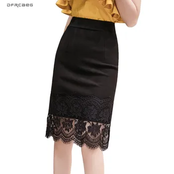 

New Arrivals Patchwork Lace Pencil Skirts 2020 Summer High Waist Work Office Black Skirt Korean Casual Saia Femme