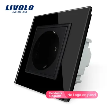 

Free Shipping, Livolo EU Power Socket, Black Crystal Glass Panel, 16A EU Standard Wall Outlet without Plug VL-C7C1EU-12