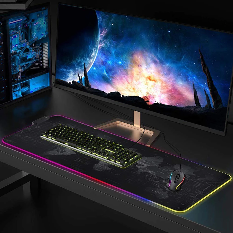 RGB большой игровой коврик для мыши карта мира резиновый нескользящий светодиодный коврик большой коврик для мыши Компьютерная клавиатура Коврик для мыши для игры офиса дома