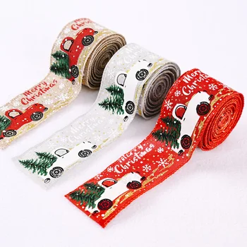 

2021 Creative new Christmas decorations colorful car printing ribbon Christmas tree decoration ribbon party arrangement ribbon
