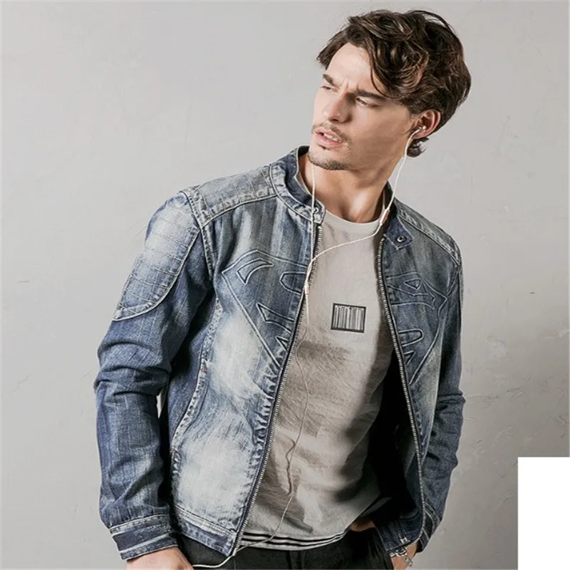 M-3XL Streetwear Denim Jacket Men Casual Motocycle Jeans Jackets Male Cotton Zipper Stand Collar Slim Cowboy Outerwear DS50939 |