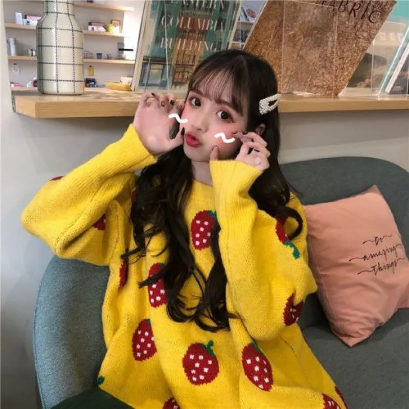 

2021 Autumn And Winter New Women's Korean Version Of Loose Printed Cute Sweater Casual Pullover Turtleneck Jumper Wn*