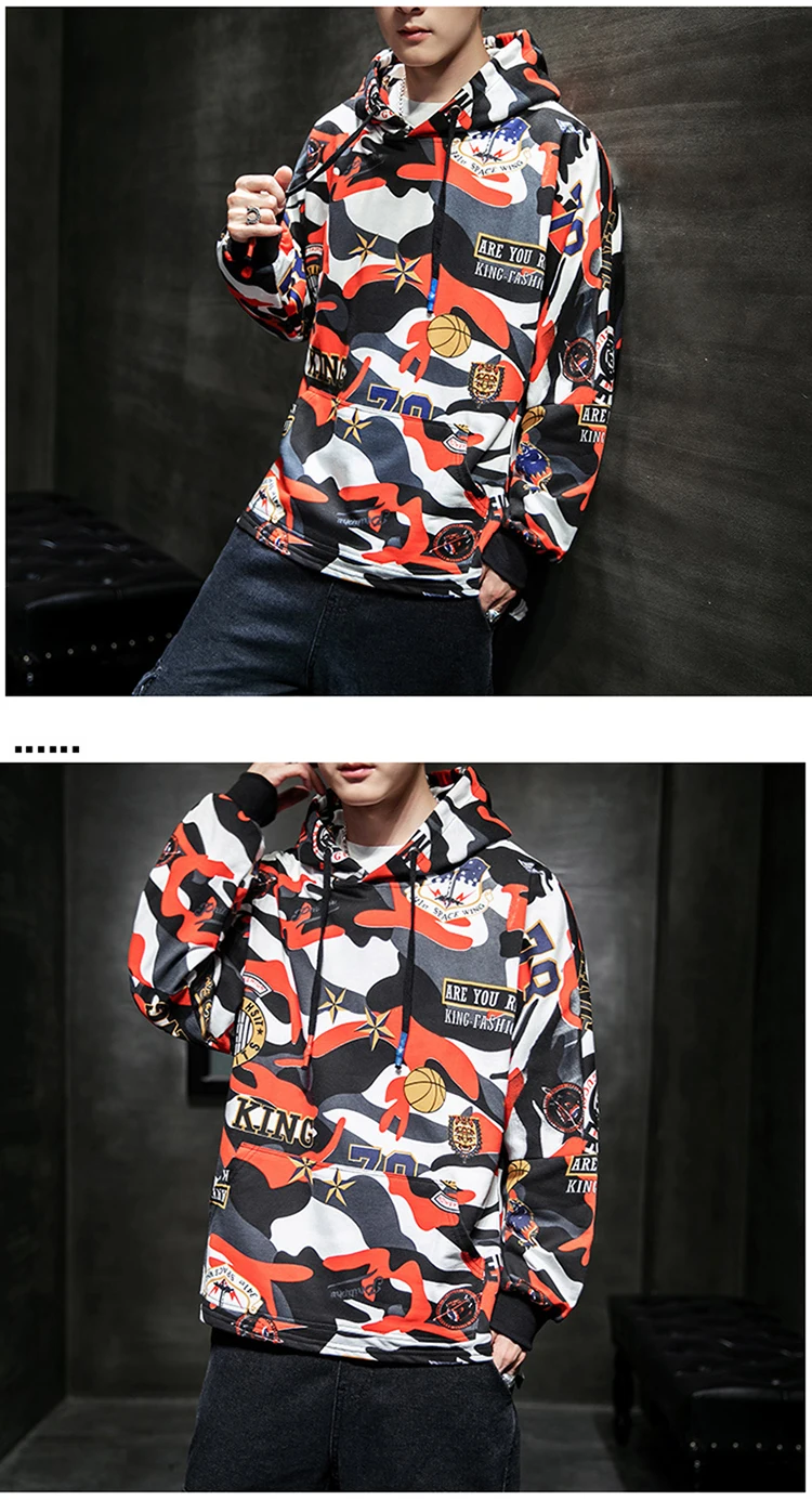 VOGUELEO Camo Мужские спортивные худи с карманами с капюшоном Осенняя камуфляжная спортивная одежда флисовая Мужская хип-хоп толстовка с длинным рукавом