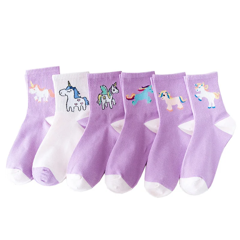 Сексуальные осенние женские хлопковые носки с единорогами, популярные забавные носки с рисунками животных, Носки с рисунком единорога