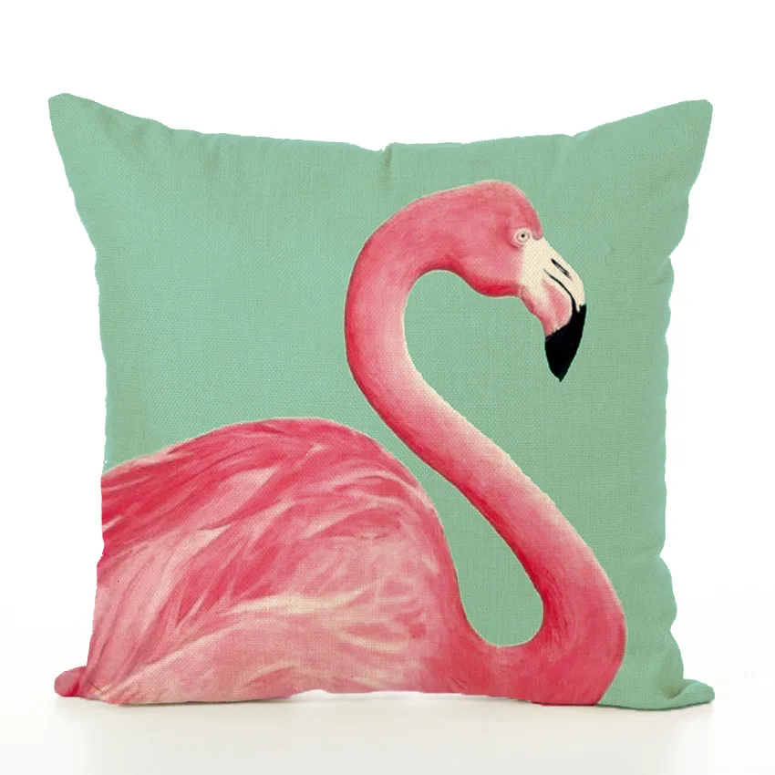 

Cartoon Concise Cushion Cover Pillow Cover Originality Flamingo Design Pillow Case European Style Linen Pillowcase
