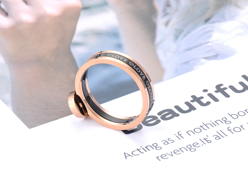 Classic Black Acrylic Love Roman Numerals Wedding Rings For Women Titanium Stainless Steel Ring Jewelry ZR19060 wedding rings womens ring jewelry rings ring jewelry