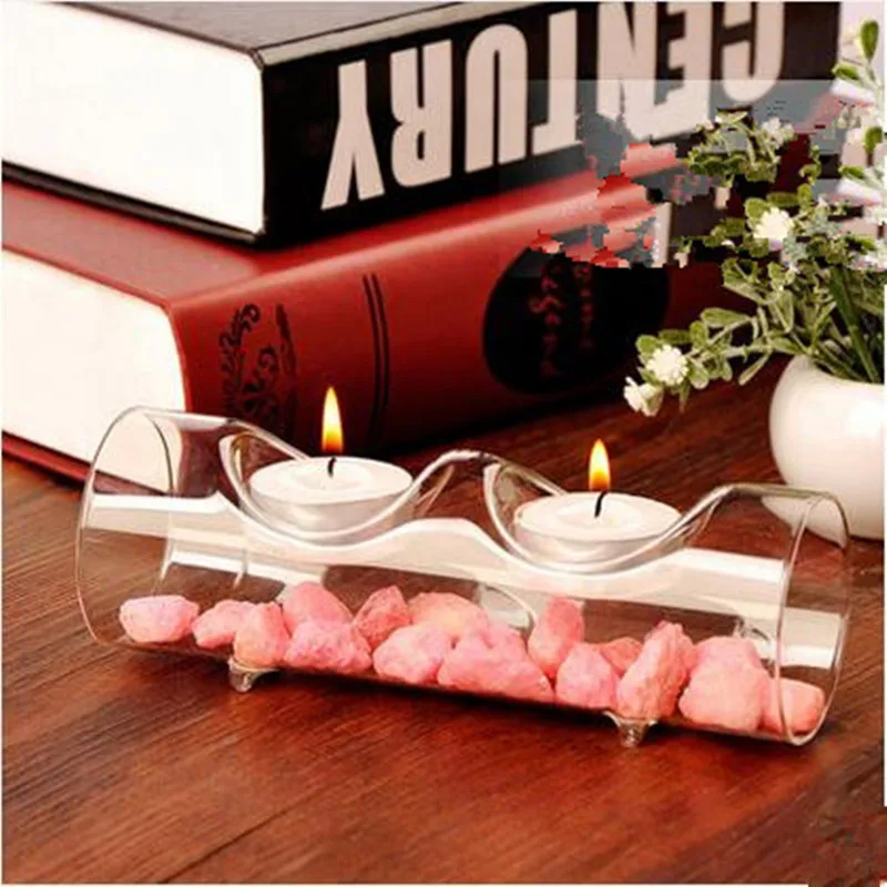 Candlelight Dinner Romance Two Holes Glass Candle Holder Home Decoration Wedding Event Decorative Props Friend Gift