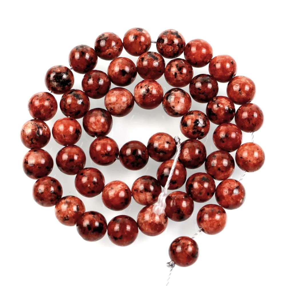 15&quotStrand Natural Stone Beads Red Smooth Black Spotted Marble Loose Spacer For Jewelry Making Bracelet 8mm | Украшения и