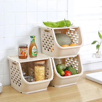 

Kitchen Storage Basket Plastic Multifunctional Hollow Vegetable and Fruit Rack with Lid Storage Basket Storage Box