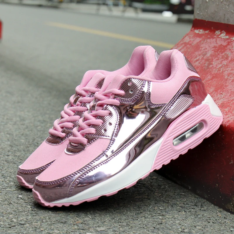 Золотые классические женские кроссовки с воздушной амортизацией спортивная