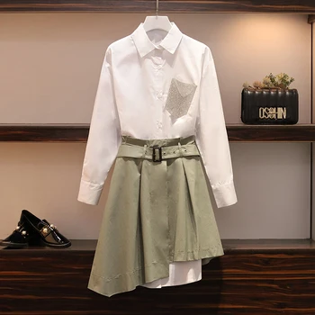 

plus size a-line skirt and blouse set women 2 pieces set streetwear elegant korean Spring set cool girt two piece outfits Summer