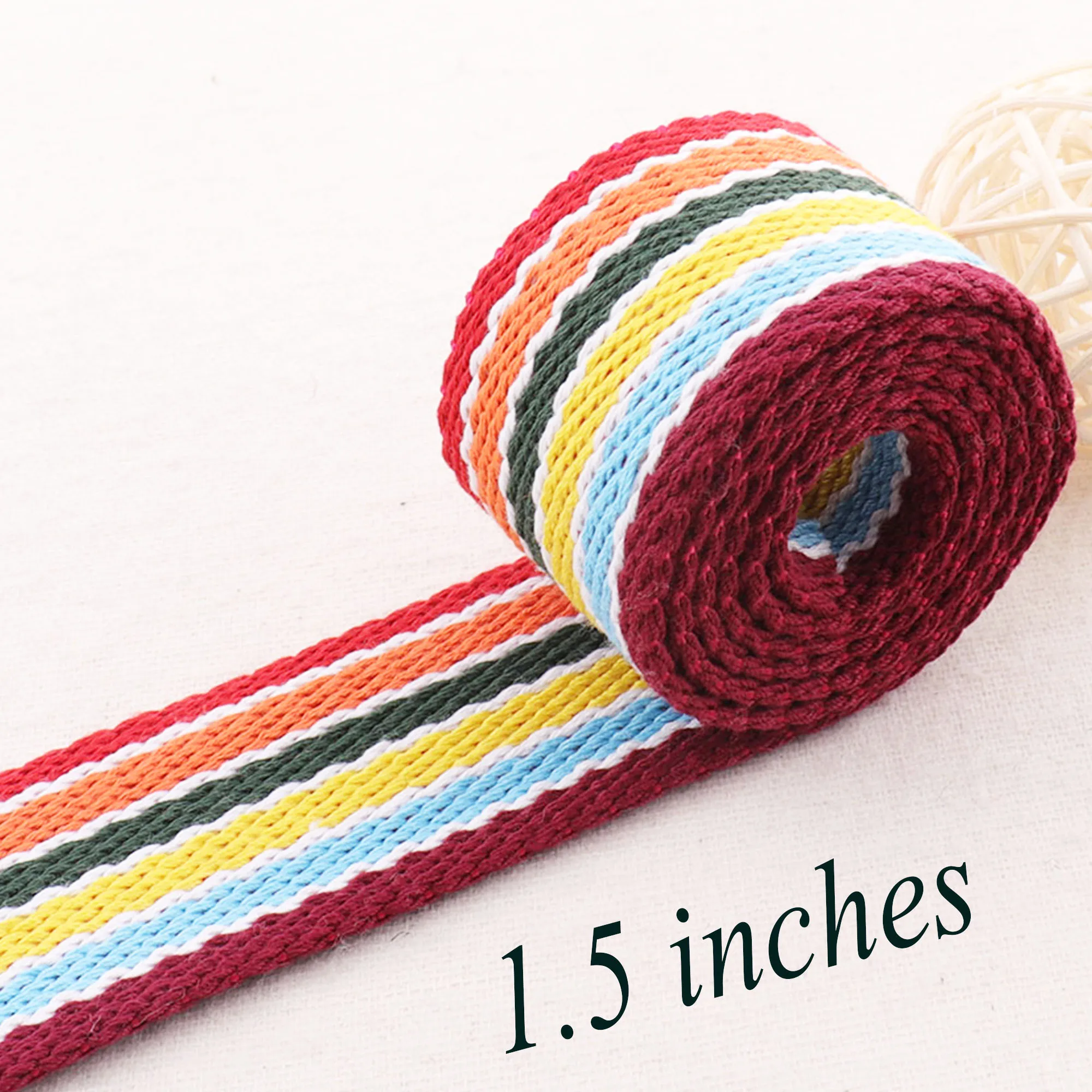 1 1/2"(38mm)Cotton Webbing Multicolored Striped Twill Ribbon Heavy Weight Bag Purse Tote Straps Totes Belts Handle webbing Strap | Дом и