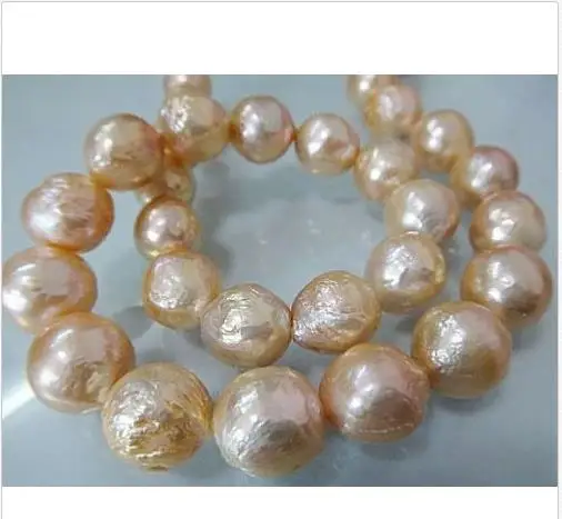 

GORGEOUS 13-14MM SOUTH SEA BAROQUE GOLD PINK PEARL NECKLACE 18"14k