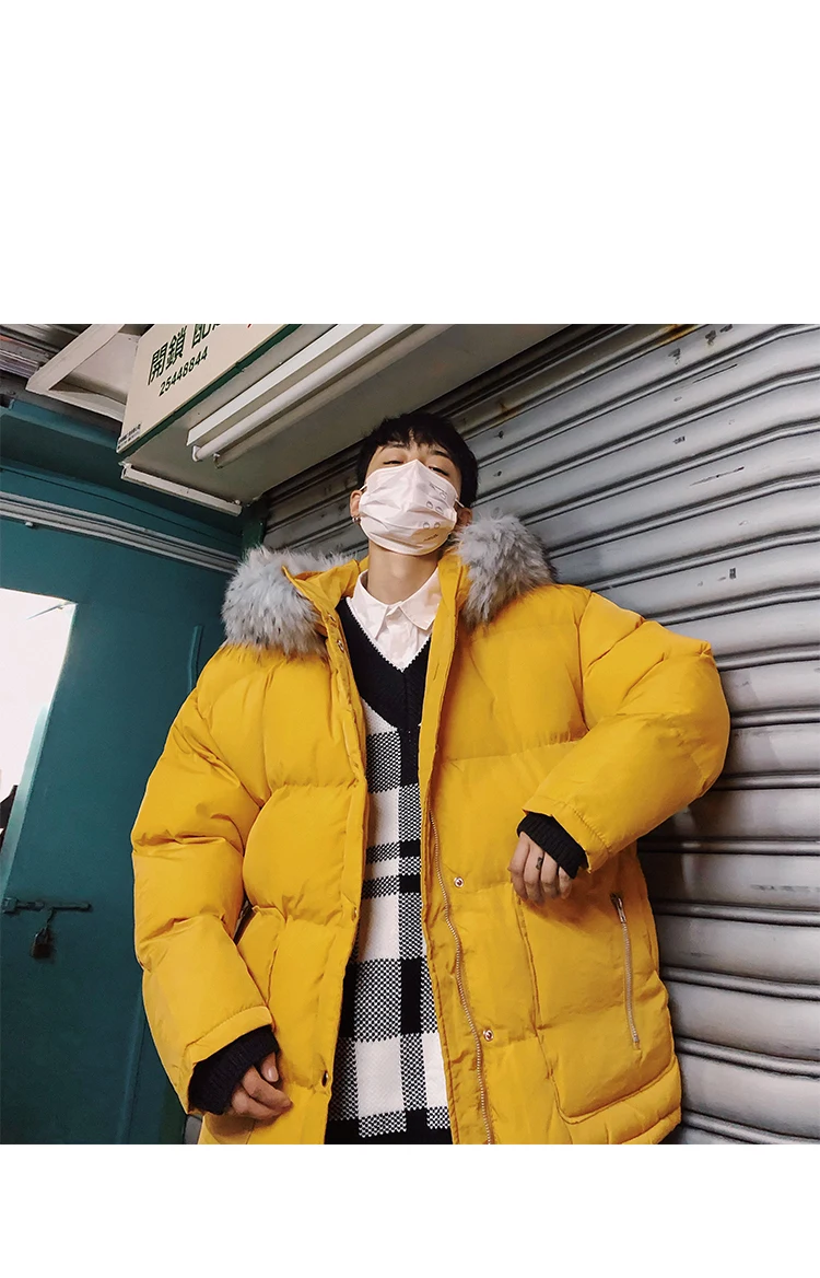 MIXCUBIC зима корейский стиль уникальный меховой воротник стеганые пальто для мужчин женский свободный пуловер с капюшоном хлеб пальто для мужчин, s-xxl